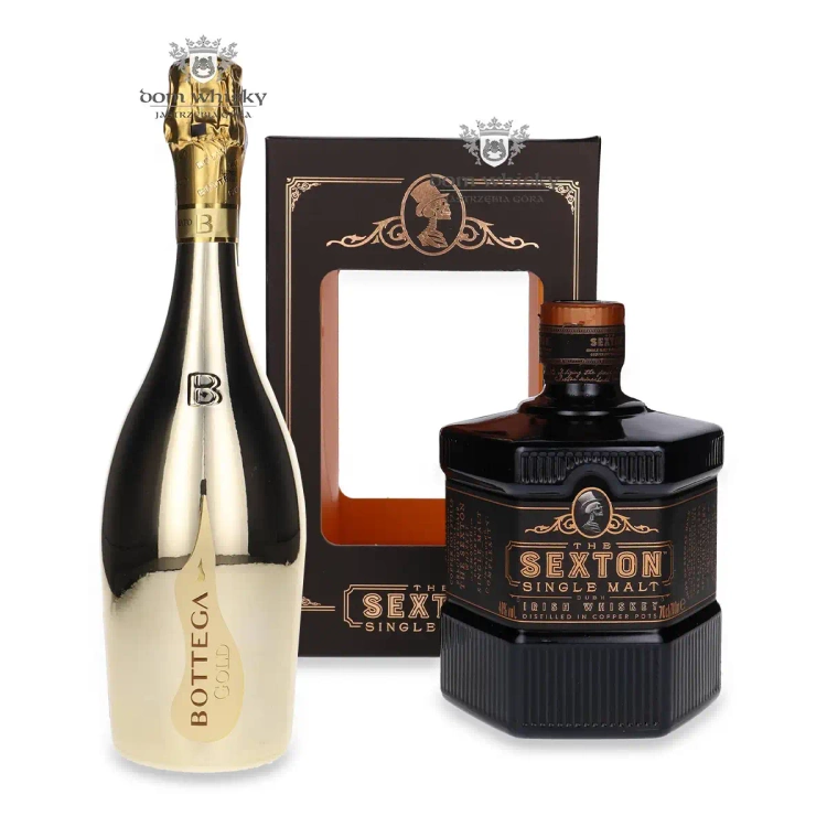 Zestaw Sexton Irish Single Malt Whiskey + nalewak 40% / 0,7l & Prosecco Bottega Gold / 11% / 0,75l